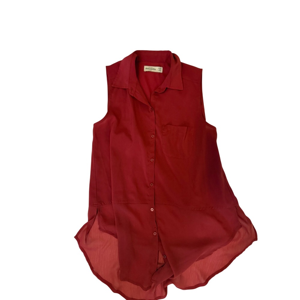 Abercrombie Kids Girls Burgundy Sleeveless Button Down High Low Shirt Size 15/16